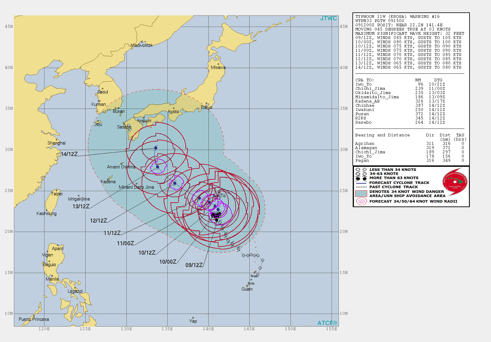 KROSA(11W): WARNING 16: TYPHOON INTENSITY FORECAST FOR THE NEXT 5 DAYS AS THE CYCLONE SLOWLY APPROACHES SOUTHERN JAPAN