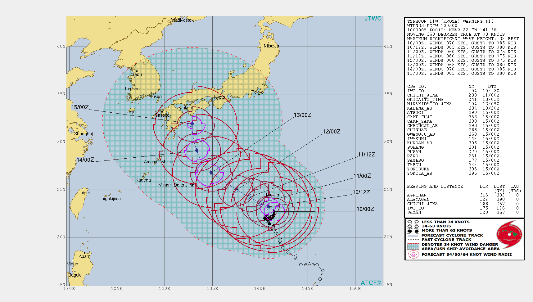 KROSA(11W): WARNING 18. FORECAST TO BE BELOW TYPHOON INTENSITY IN 24H BUT FORECAST TO APPROACH SOUTHERN JAPAN AS A MINIMAL TYPHOON AGAIN