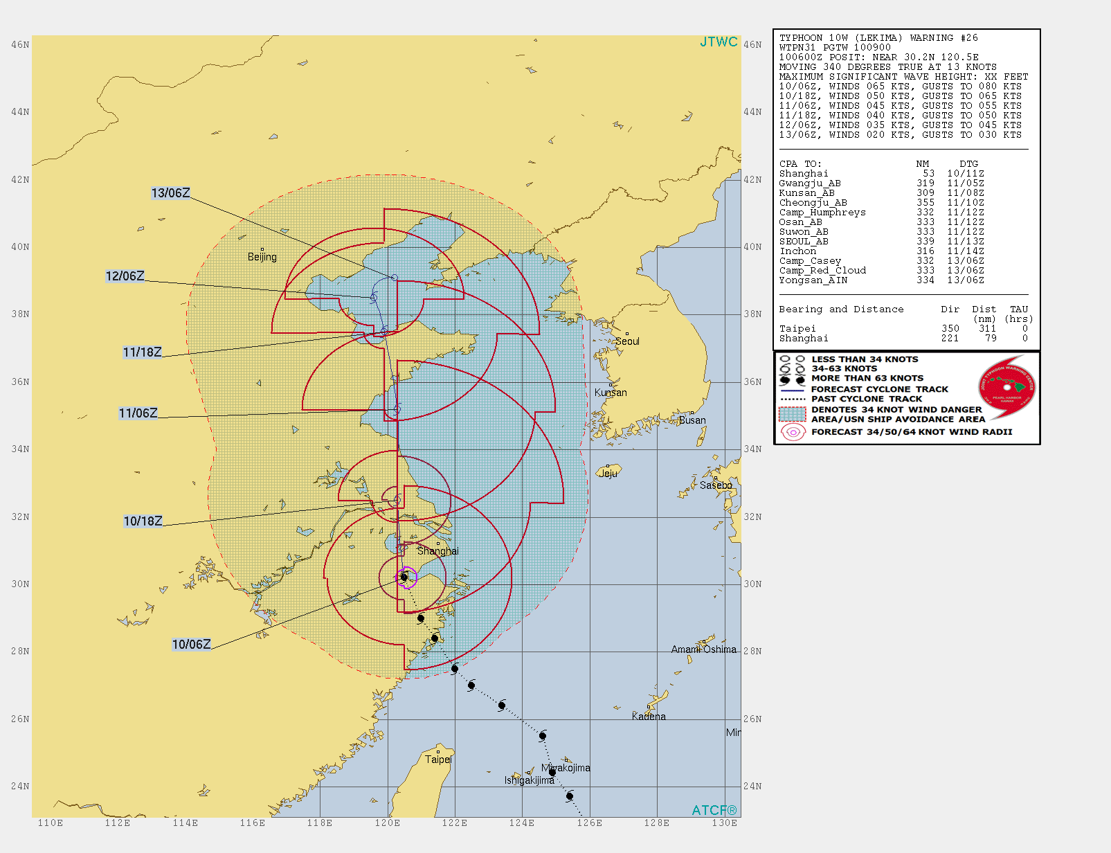 LEKIMA tracking west of Shanghai with strong winds but weakening. Krosa: update