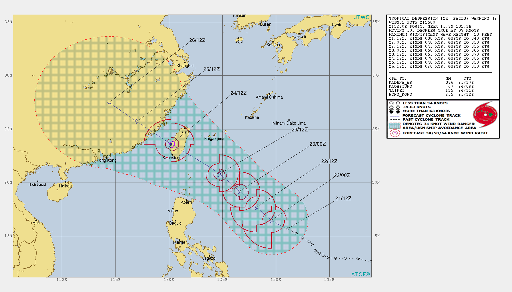 TD Bailu(12W) forecast to reach Typhoon intensity near Taiwan before 72h