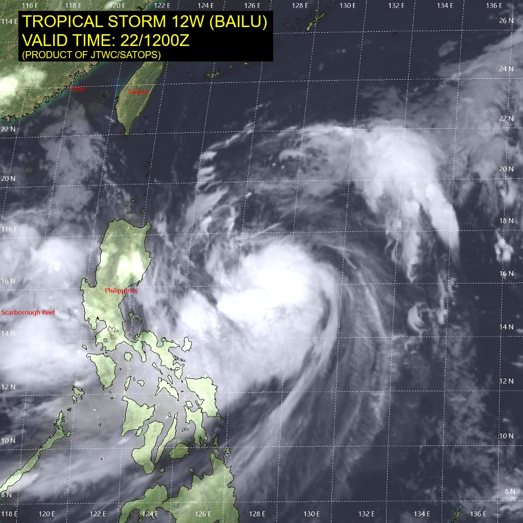 TS Bailu intensifying to Typhoon intensity within 24h, landfall over Taiwan shortly after 36h