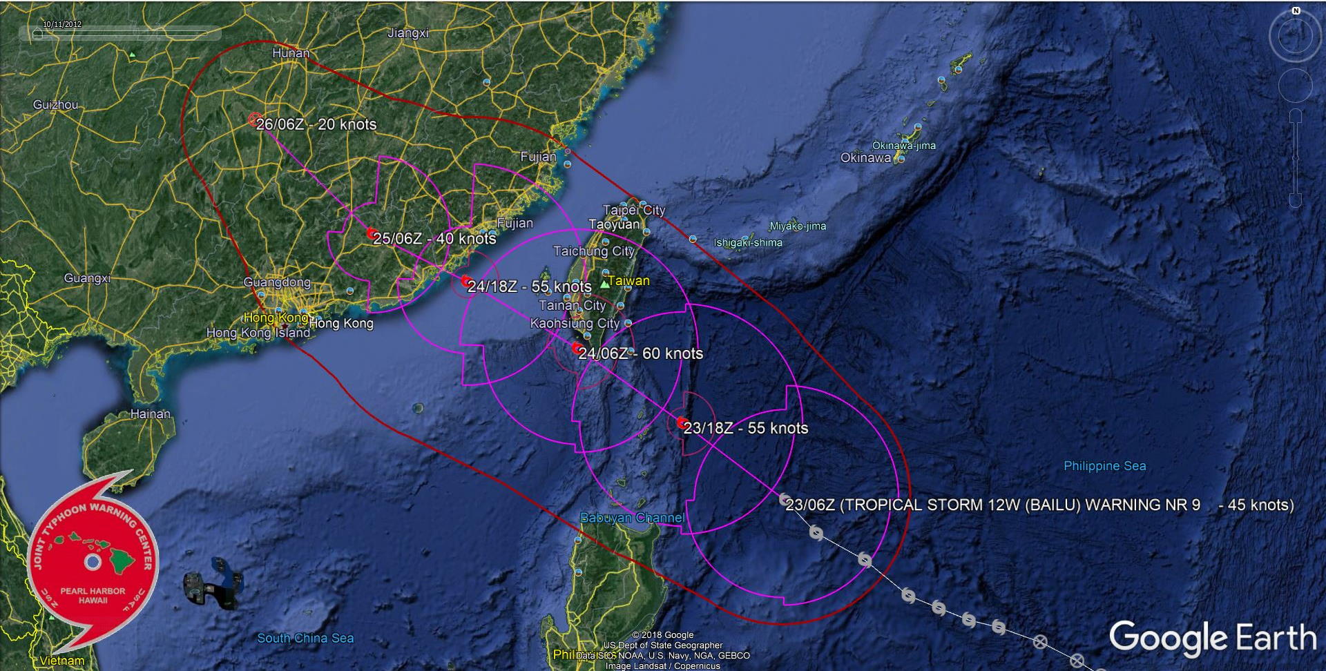 TS Bailu(12W) showing signs of organisation, approaching southern Taiwan TS Bailu(12W) showing signs of organisation, approaching southern Taiwan