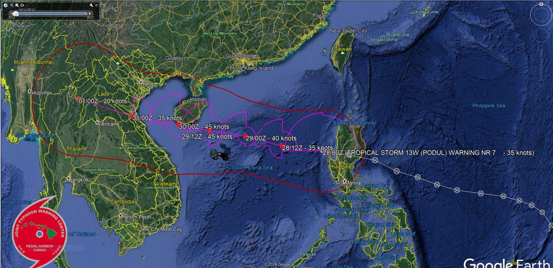 PODUL(13W) now over the South China Sea and intensifying a bit