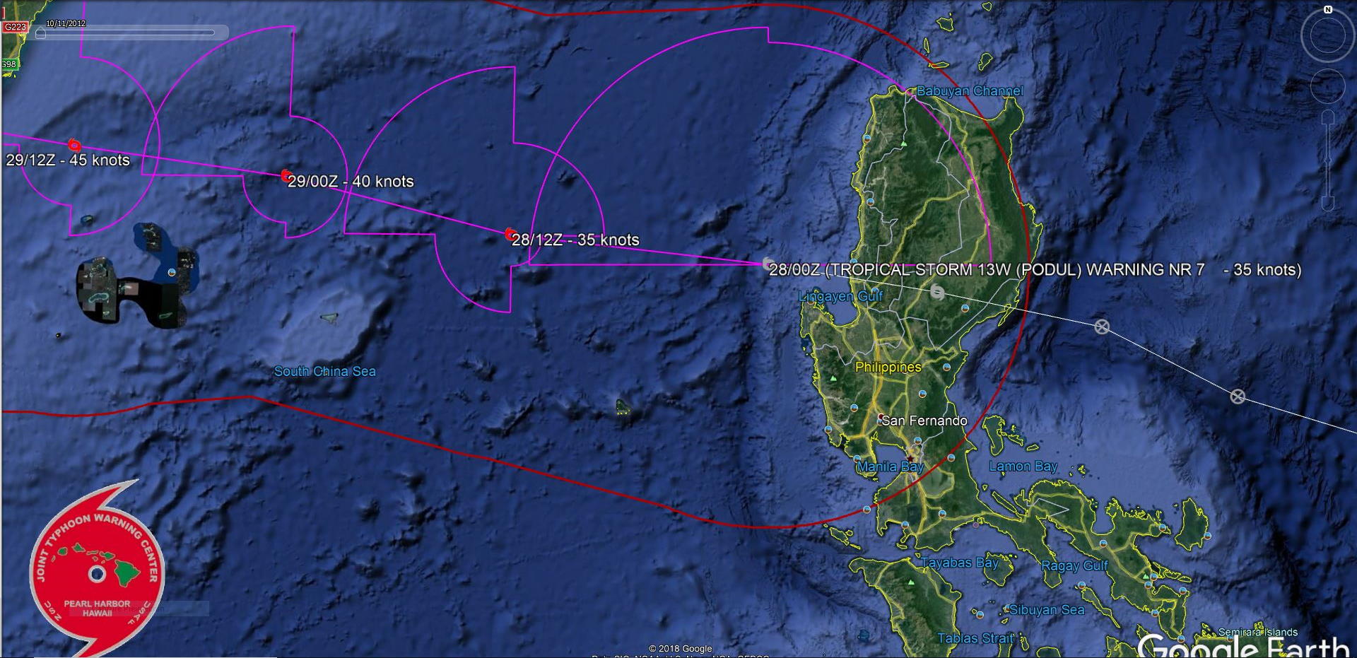 PODUL(13W) now over the South China Sea and intensifying a bit