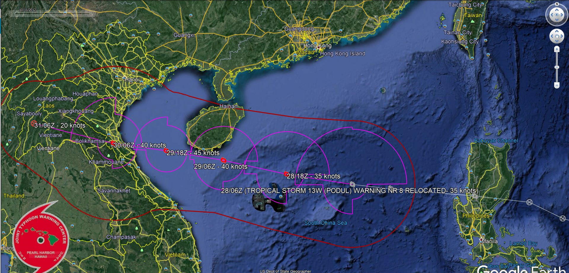 PODUL(13W) relocated, intensifying a bit over the South China Sea