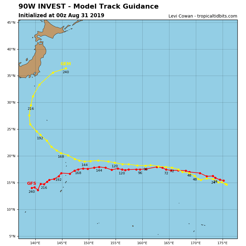 INVEST 90W: TRACK AND INTENSITY GUIDANCE