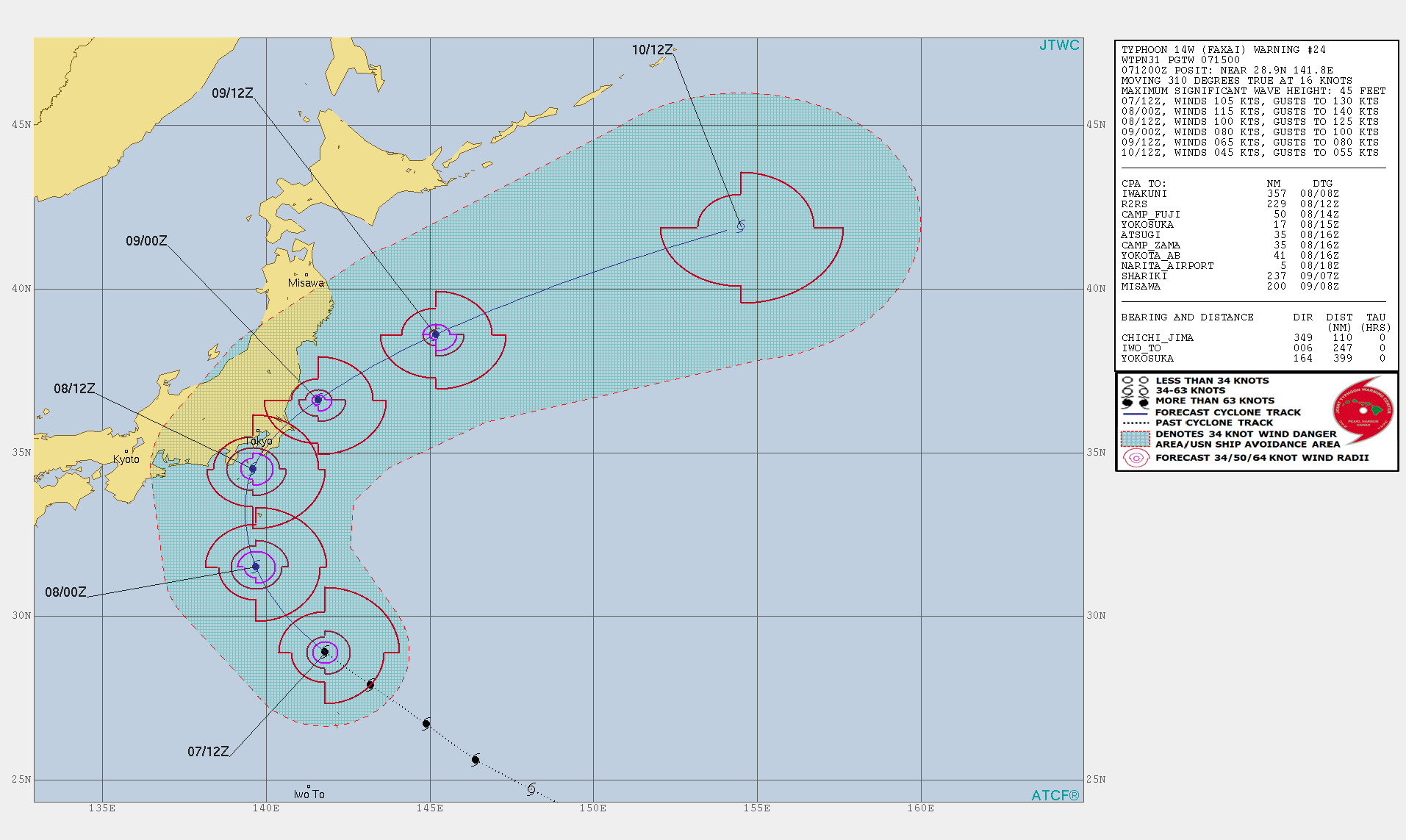 Typhoon Faxai: compact and dangerous category 3, rapidly approaching Tokyo area within 24h