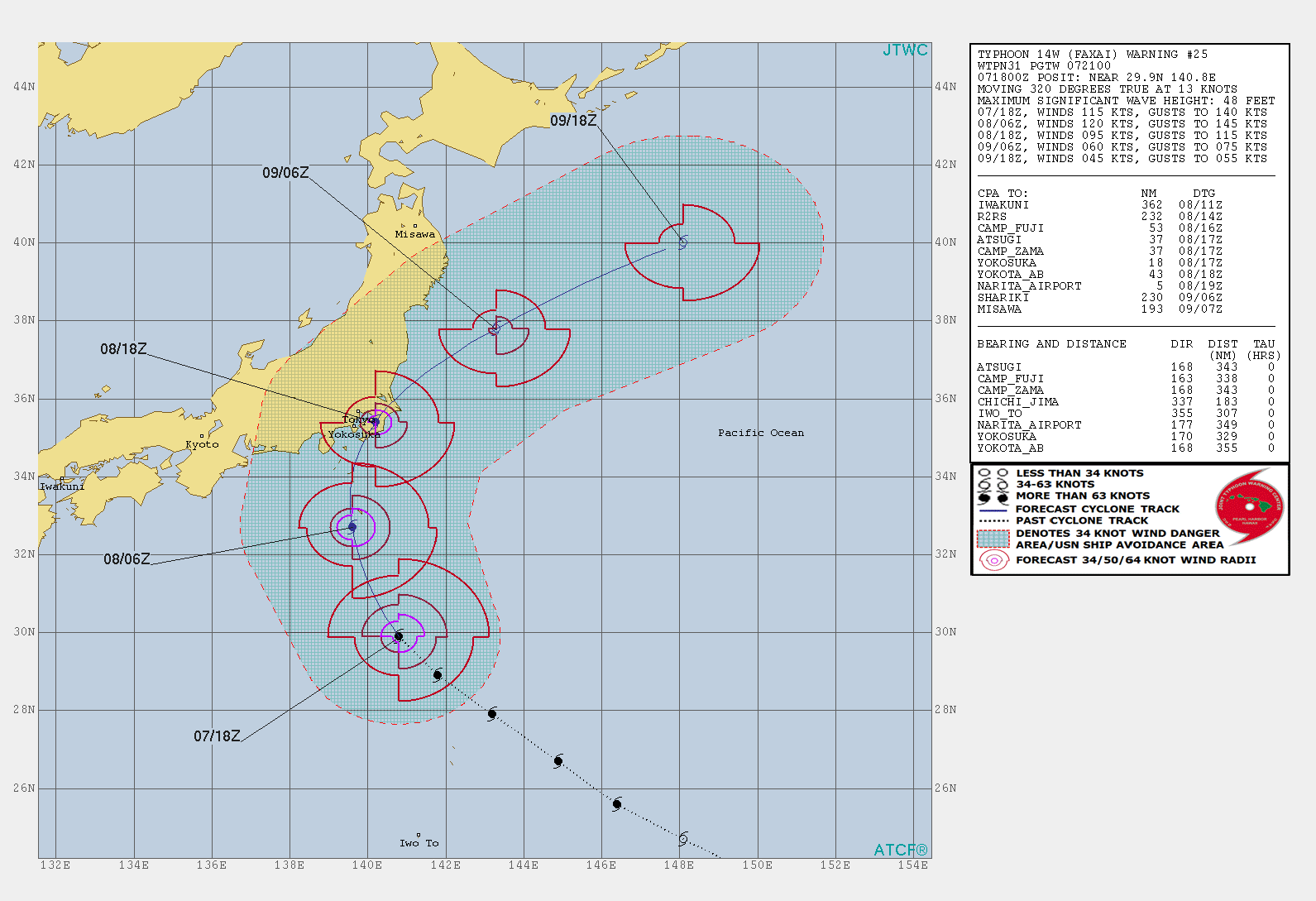 Typhoon Faxai: compact category 4, should weaken a bit before landfall/Honshu before 24h