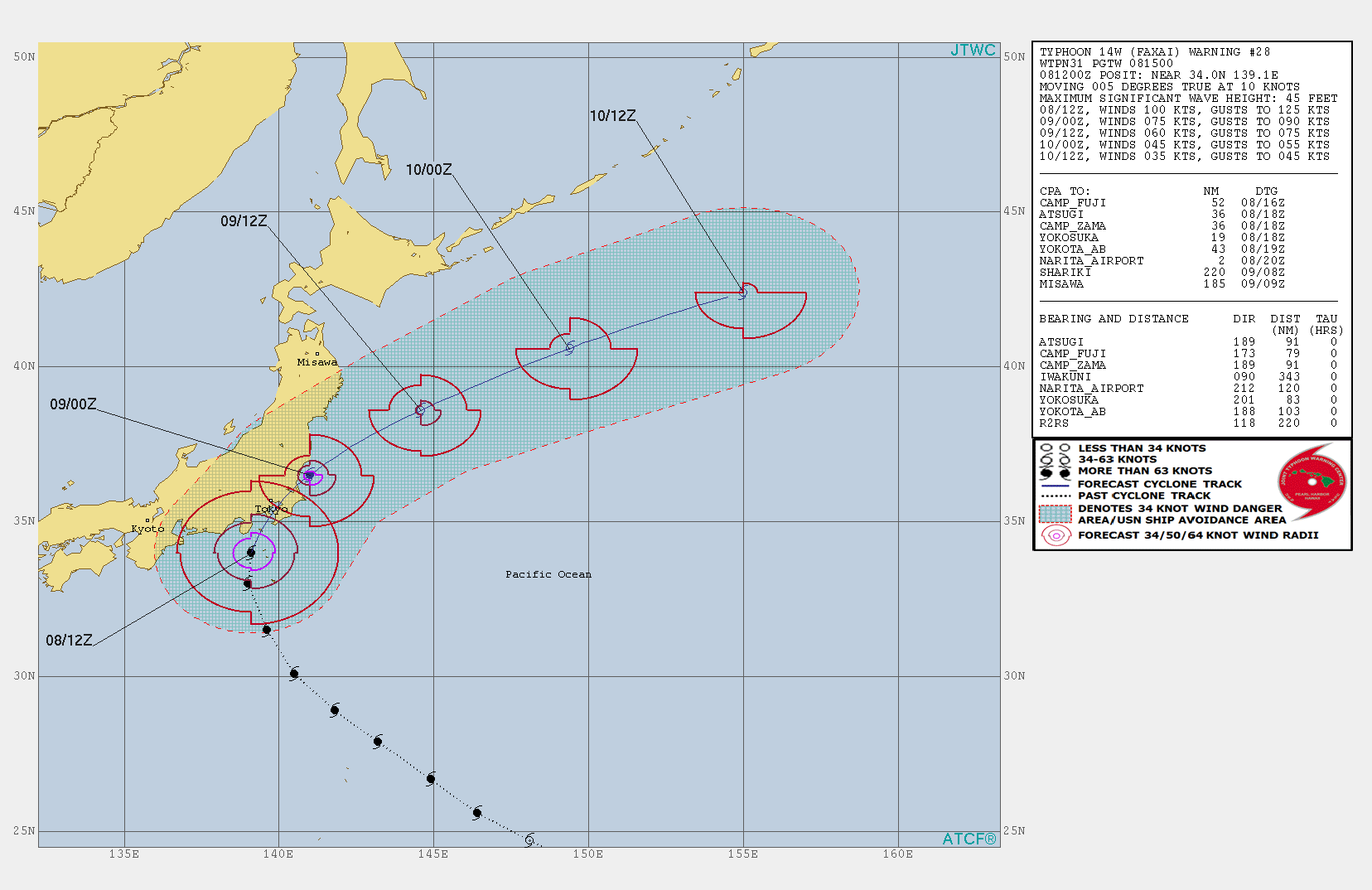 Typhoon Faxai bearing on Tokyo area. Kozushima reports a 224km/h gust Typhoon Faxai bearing on Tokyo area. Kozushima reports a 224km/h gust