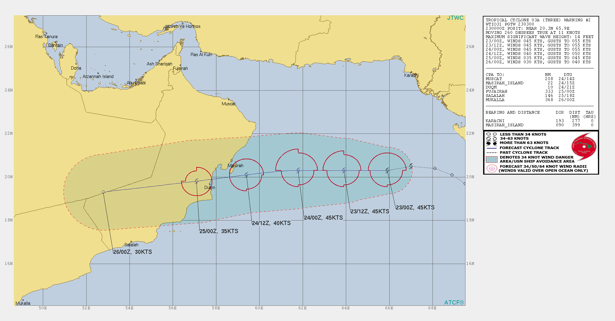 TC 03A midget-like , landfall south of Masirah/Oman shortly after 36h. Tapah(18W): Final Warning