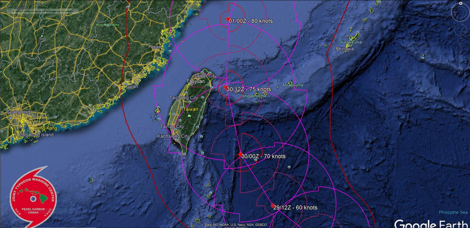 FORECAST TRACK EAST OF TAIWAN