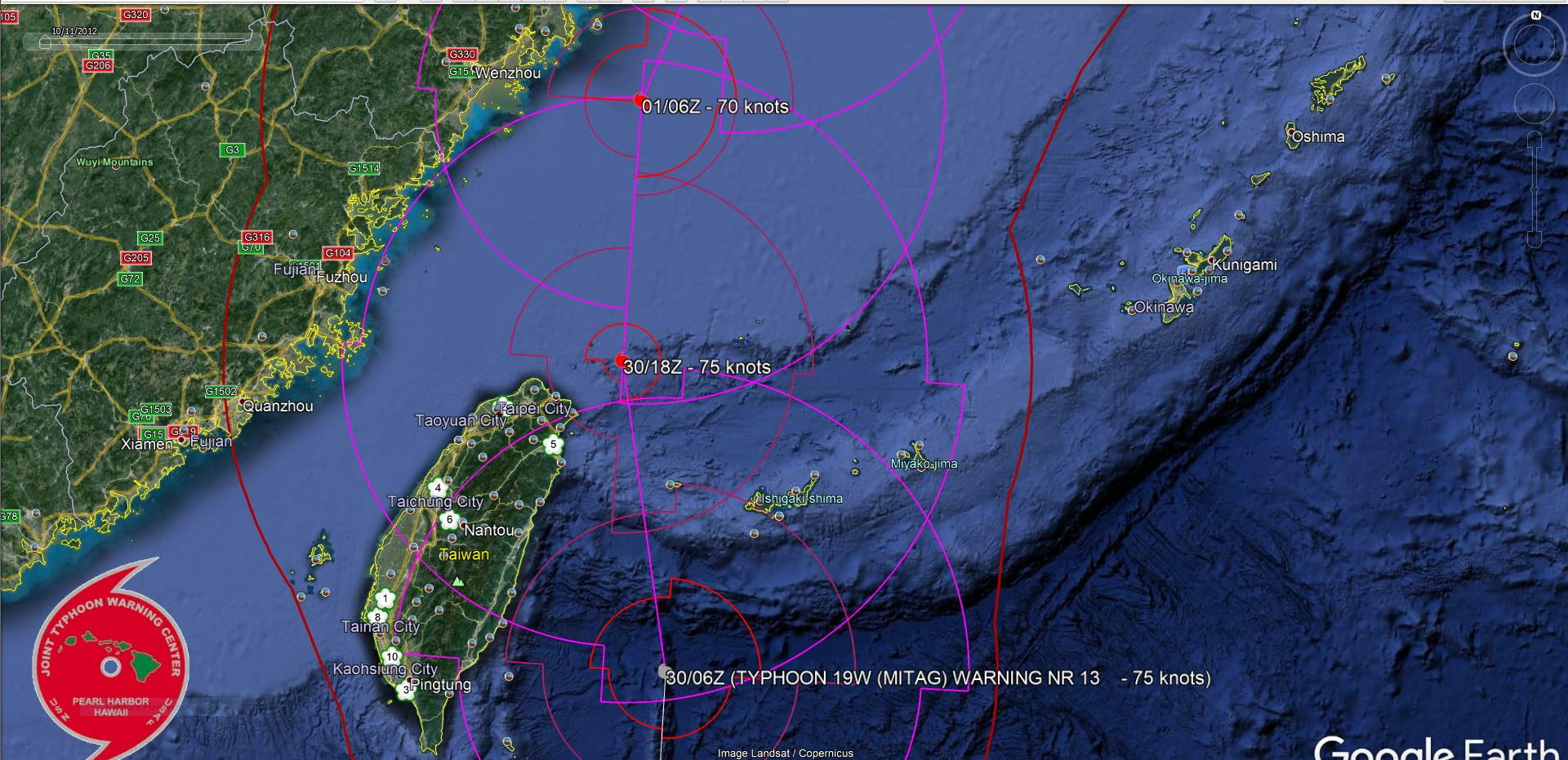 FORECAST TRACK EAST OF TAIWAN