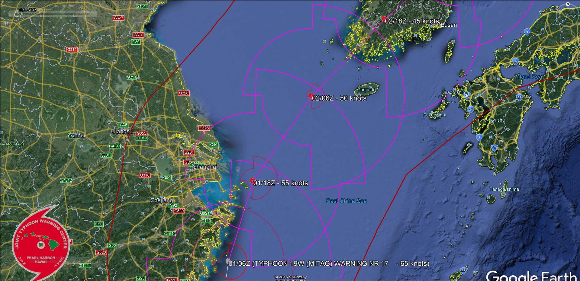 FORECAST TRACK EAST OF SHANGHAI