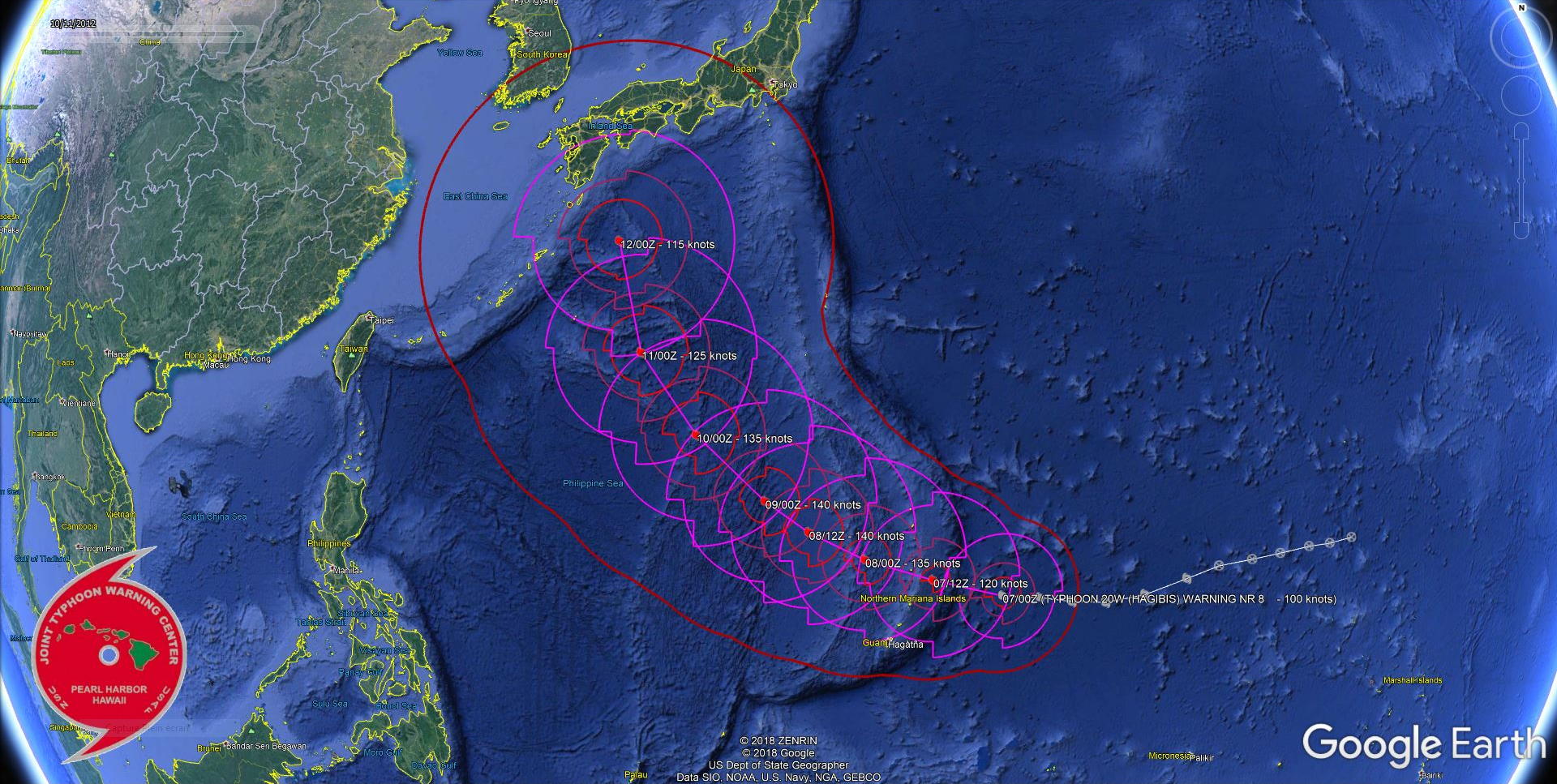 Typhoon Hagibis: extreme rapid intensification, forecast to reach cateogry 5 within 36h