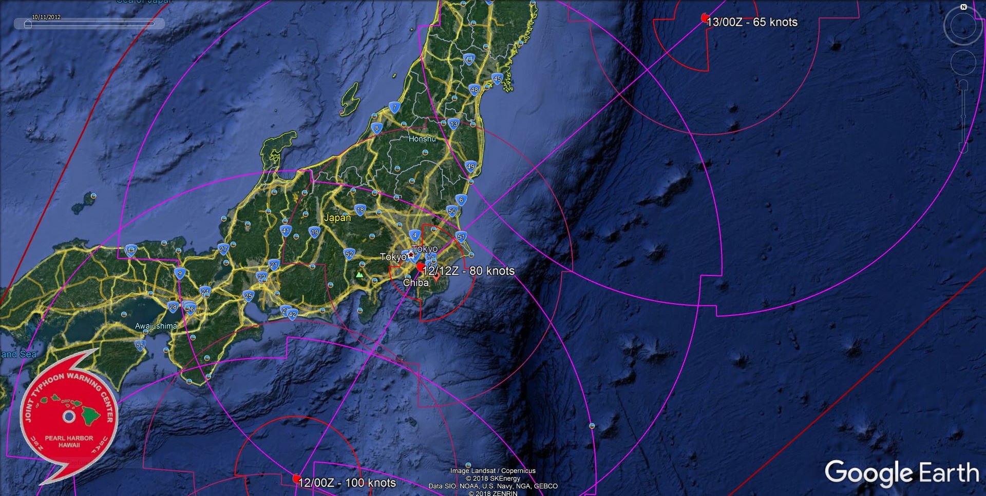 Typhoon Hagibis(20W) is bearing down on the Tokyo/Chiba area