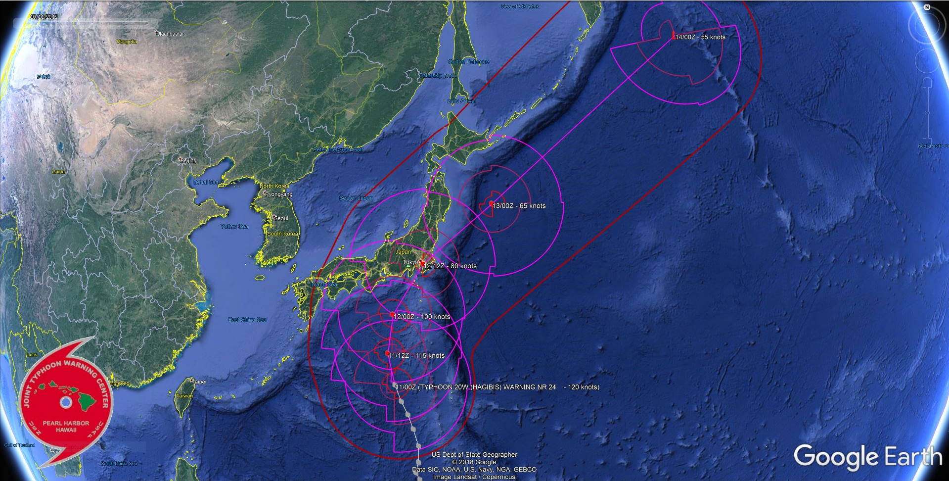 Typhoon Hagibis(20W) is bearing down on the Tokyo/Chiba area