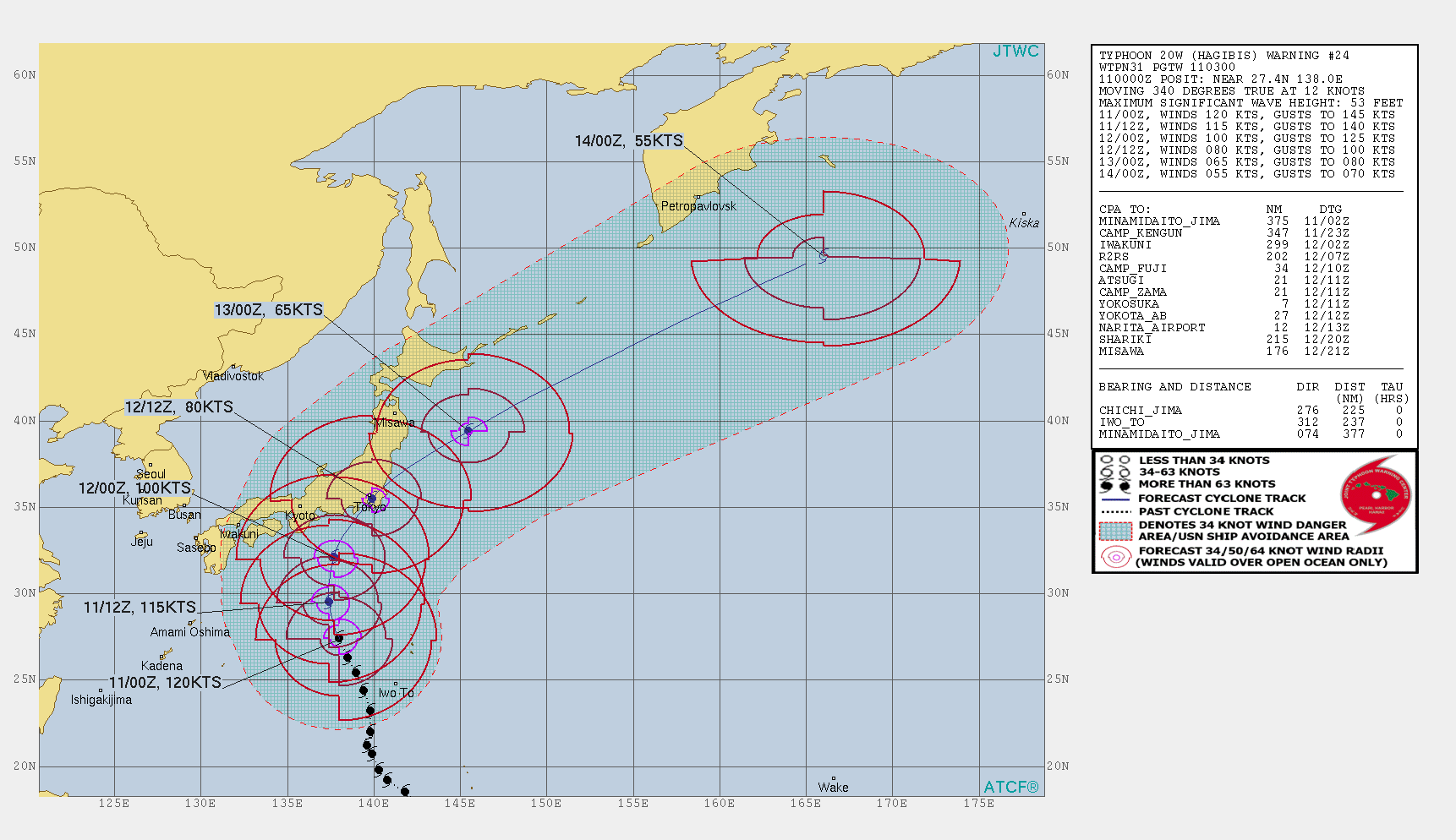 Typhoon Hagibis(20W) is bearing down on the Tokyo/Chiba area