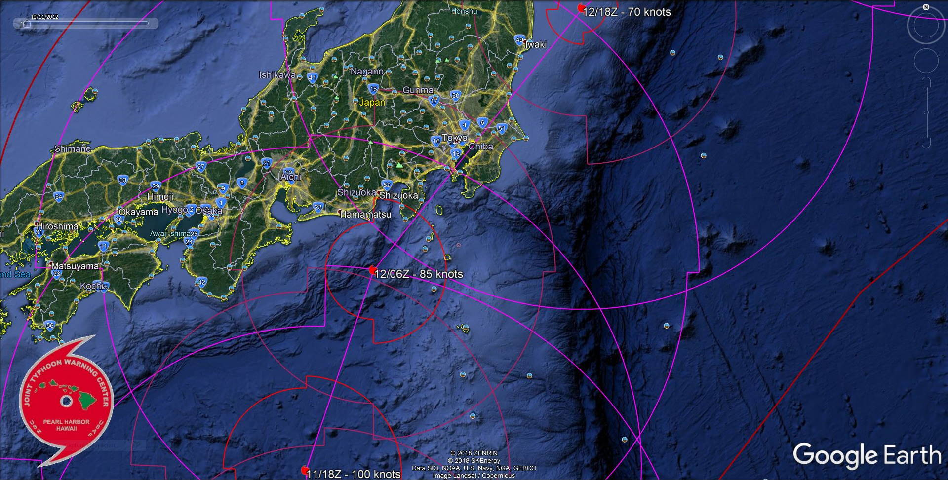 Typhoon Hagibis is forecast to track close to the Tokyo area in approx 30hours