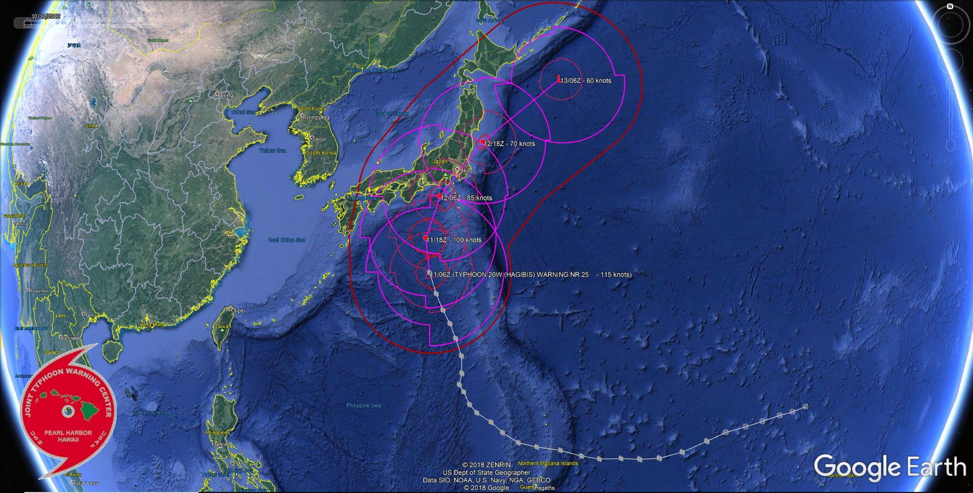 Typhoon Hagibis is forecast to track close to the Tokyo area in approx 30hours