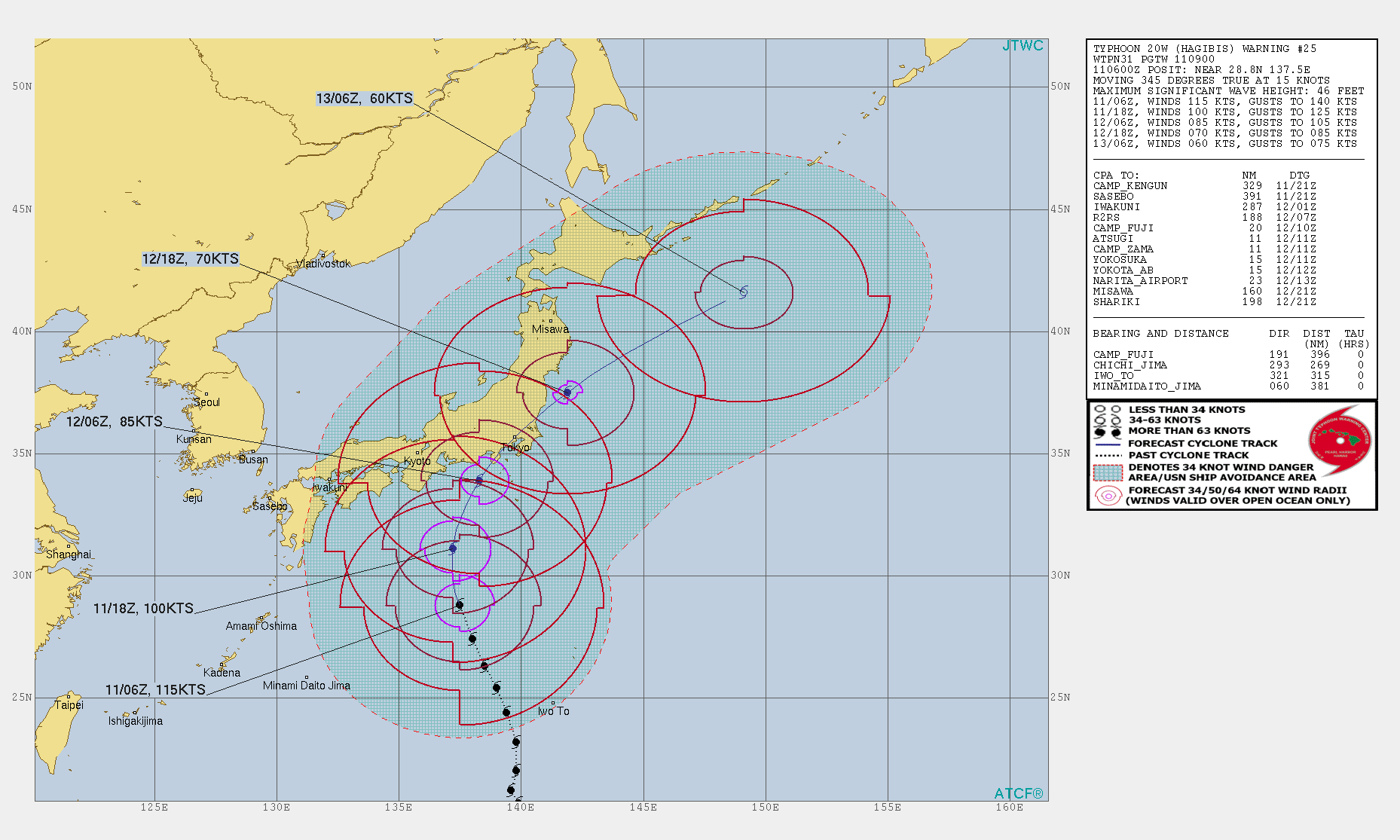 Typhoon Hagibis is forecast to track close to the Tokyo area in approx 30hours