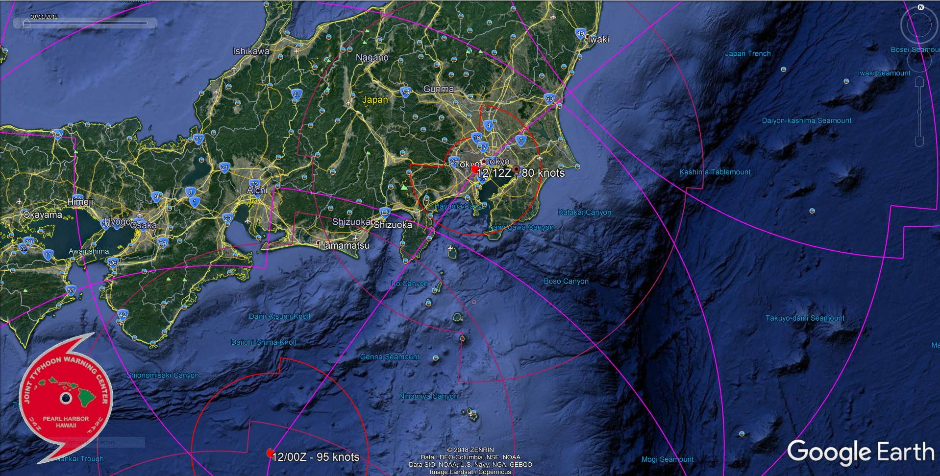 Typhoon Hagibis is forecast to track dangerously close to the Tokyo area shortly before 24h