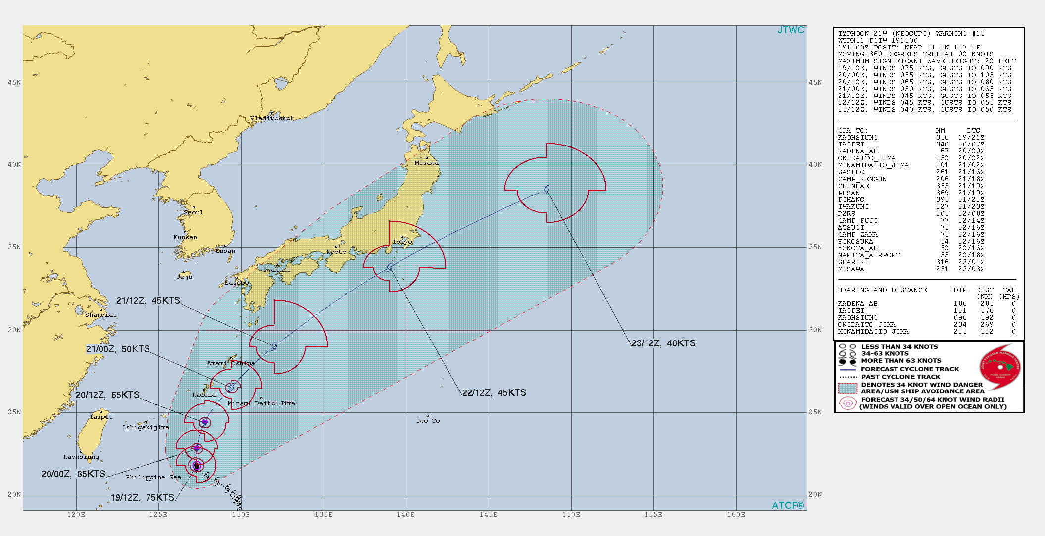 21W: FORECAST PEAK INTENSITY OF 85KNOTS WITHIN 12H