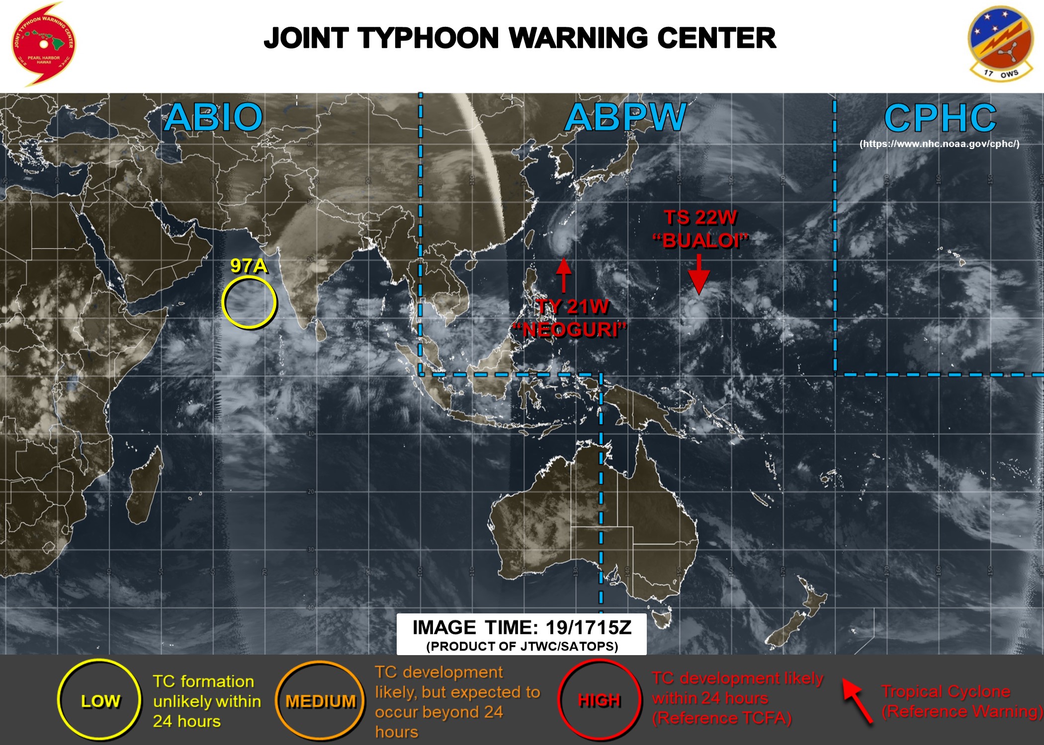 Typhoon Neoguri(21W) strong cat 2 has peaked. Bualoi(22W) gradually intensifying