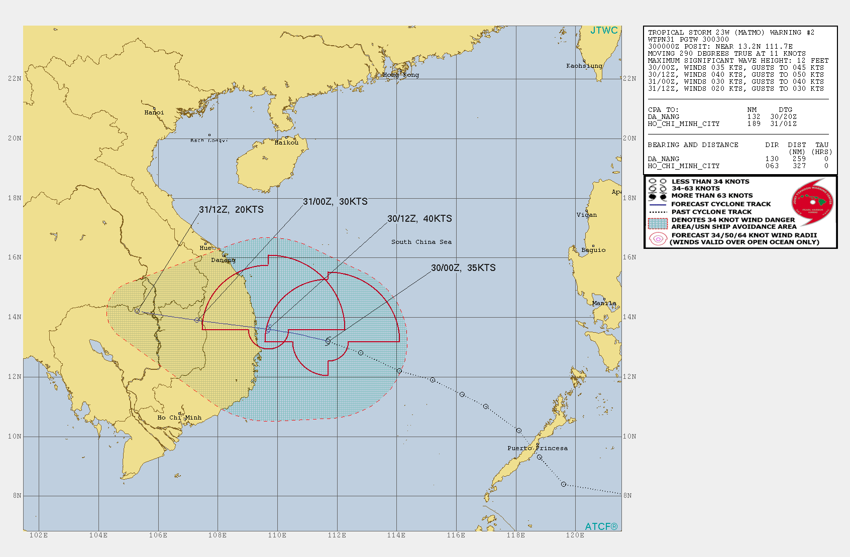 TS 23W: PEAK INTENSITY OF 40KNOTS FORECAST WITHIN 12H