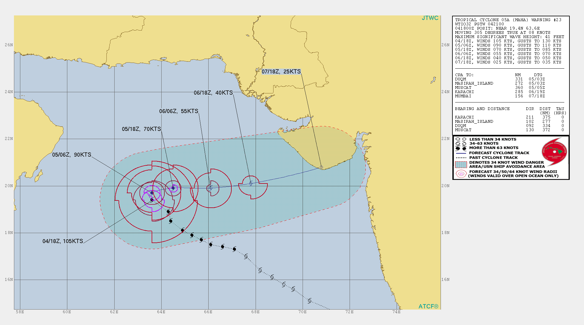 TC 05A: INTENSITY FORECAST TO FALL BELOW 65KTS AFTER 24H