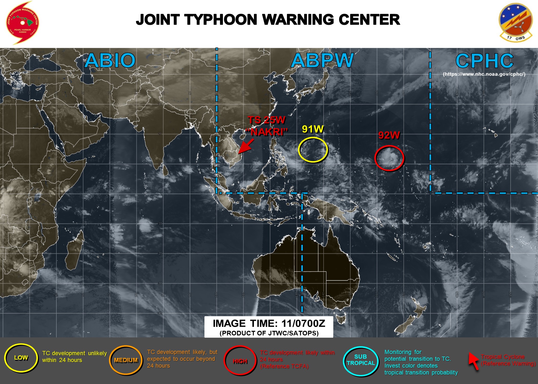 Nakri(25W) now over-land,Peak intensity was 65kts. Invest 92W: Tropical Cyclone Formation Alert