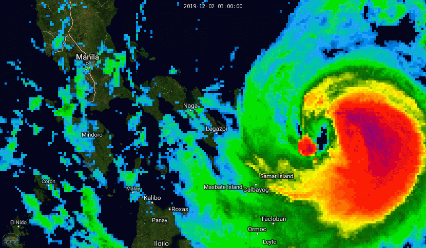 Powerful Typhoon Kammuri(29W), cat 4, tracking almost over Legazpi shortly Powerful Typhoon Kammuri(29W), cat 4, tracking almost over Legazpi shortly