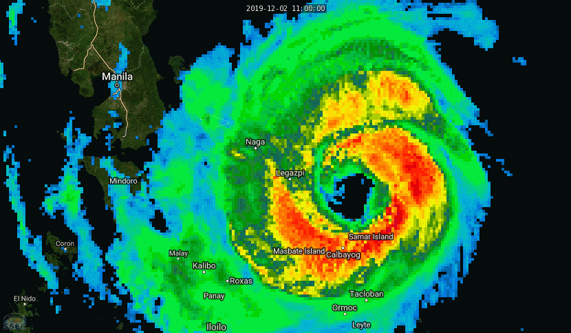 Powerful Typhoon Kammuri(29W), cat 4: tracking over Legazpi at 02/16UTC