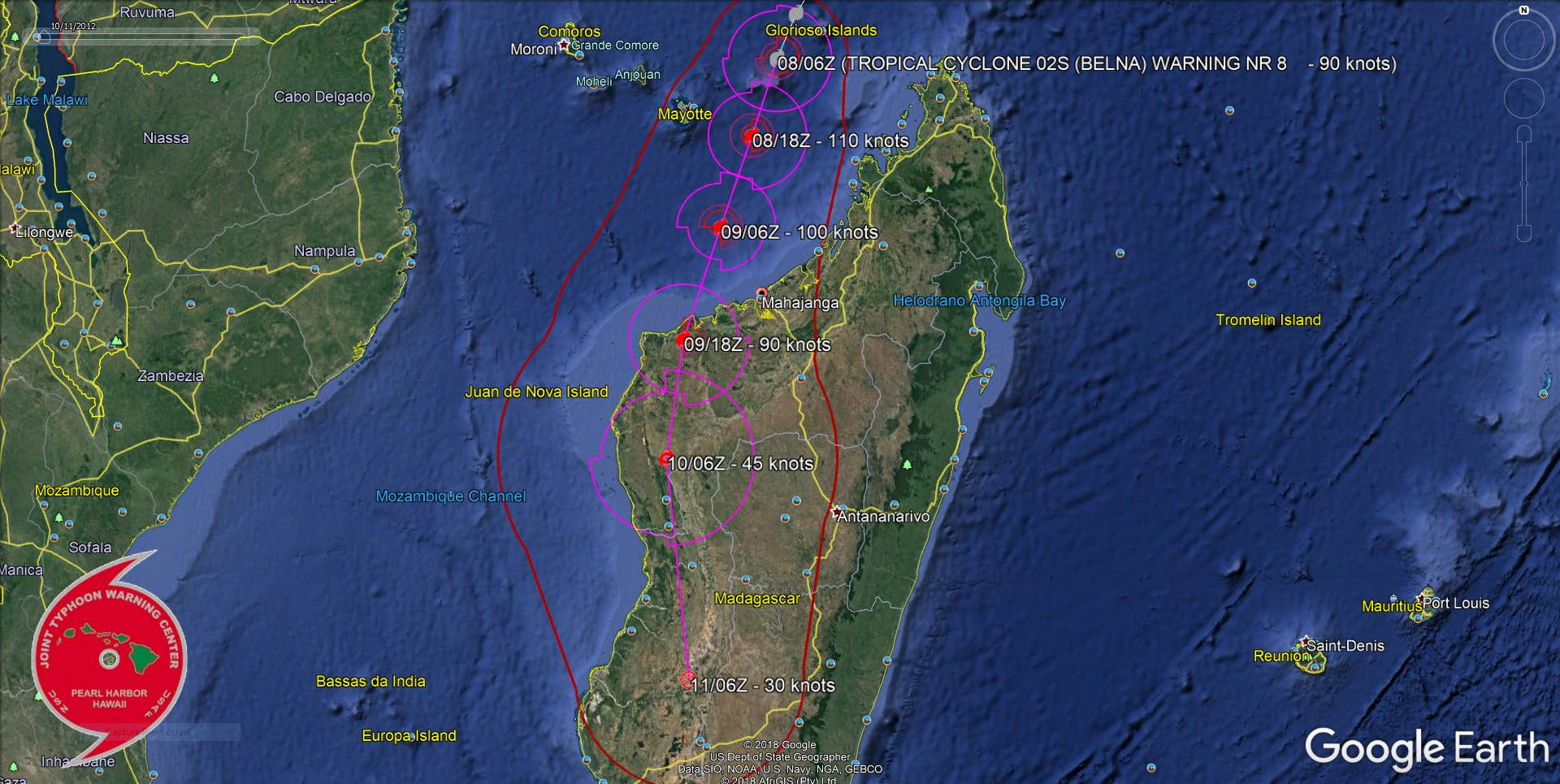 TC 02S(BELNA) back to Category 2 but expected to intensify, bearing down on Madagascar
