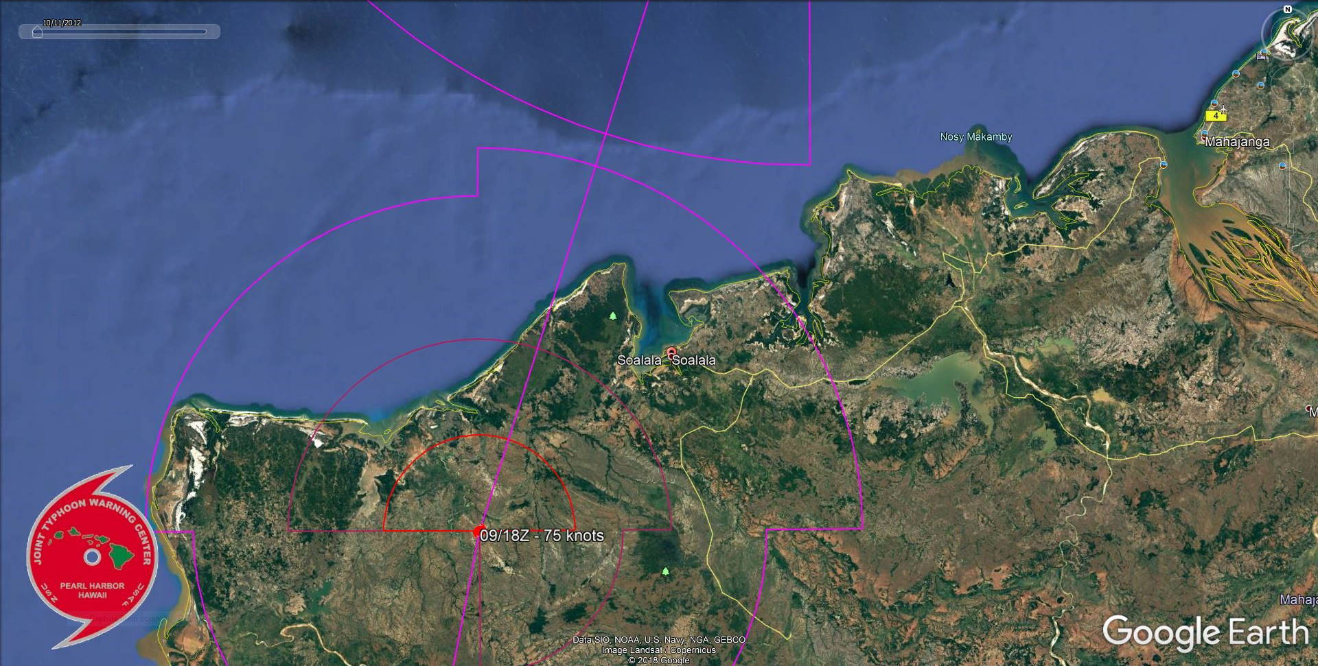 TC 02S(BELNA) making landfall near Soalala/Madagascar within 12h as a Cat1/2