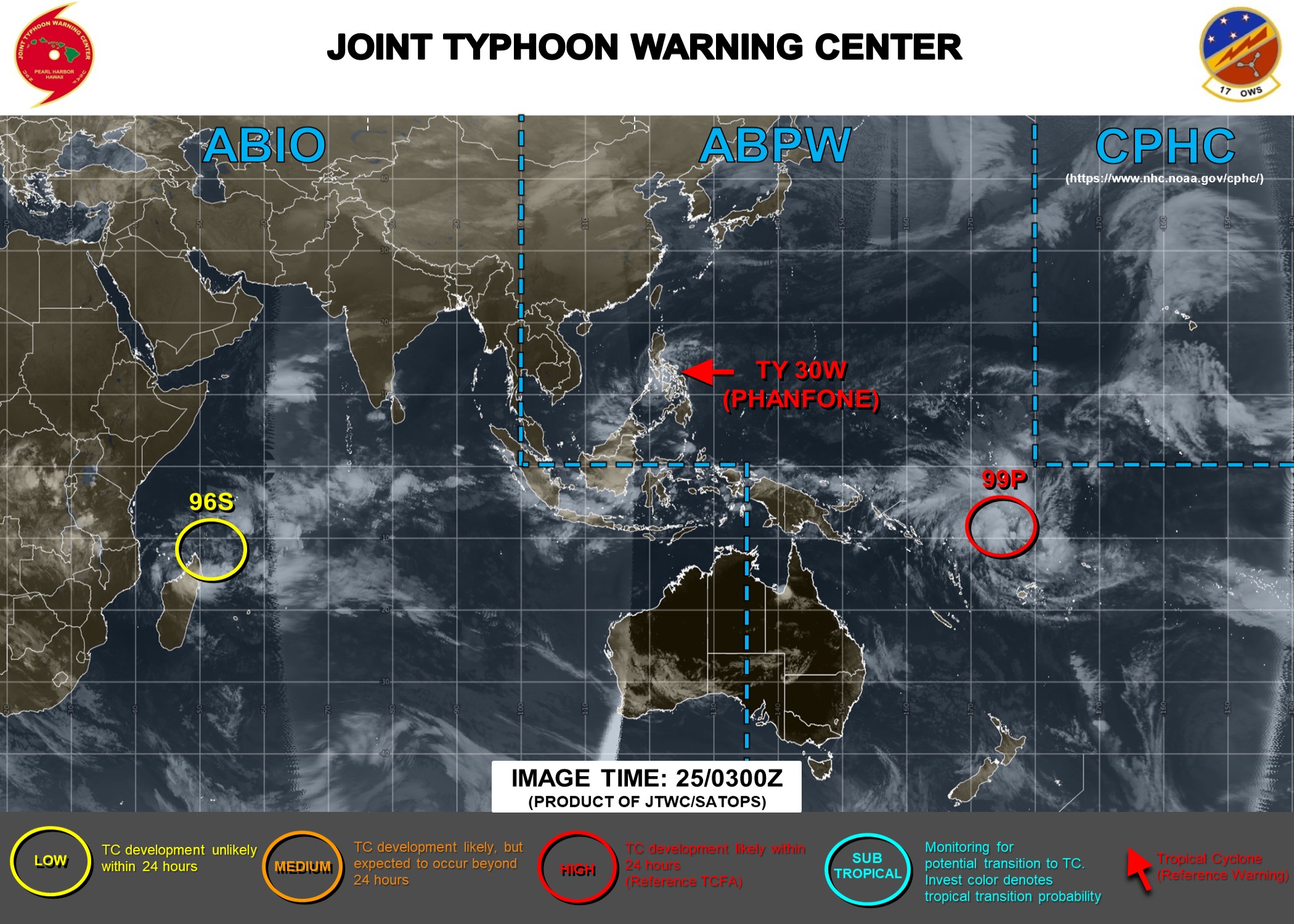 Typhoon Phanfone(30W) near Cat 3.  Invest 99P: Tropical Cyclone Formation Alert.