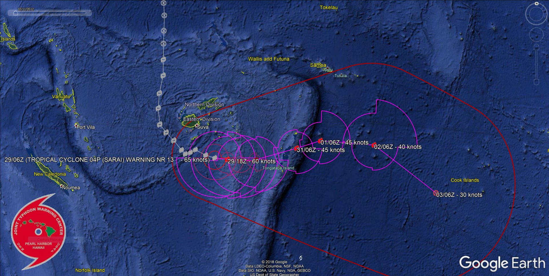 04P( Sarai) still cat 1 US but forecast to weaken while tracking between Fiji and Tonga