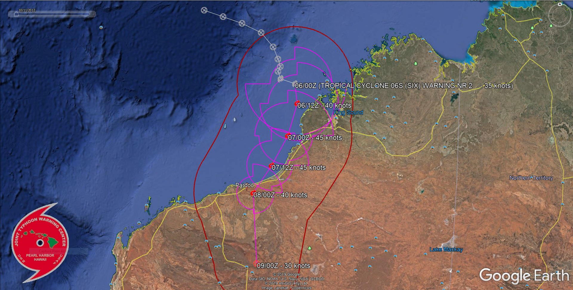 TC 06S named Blake, slowly intensifying and approaching Pardoo/WA 