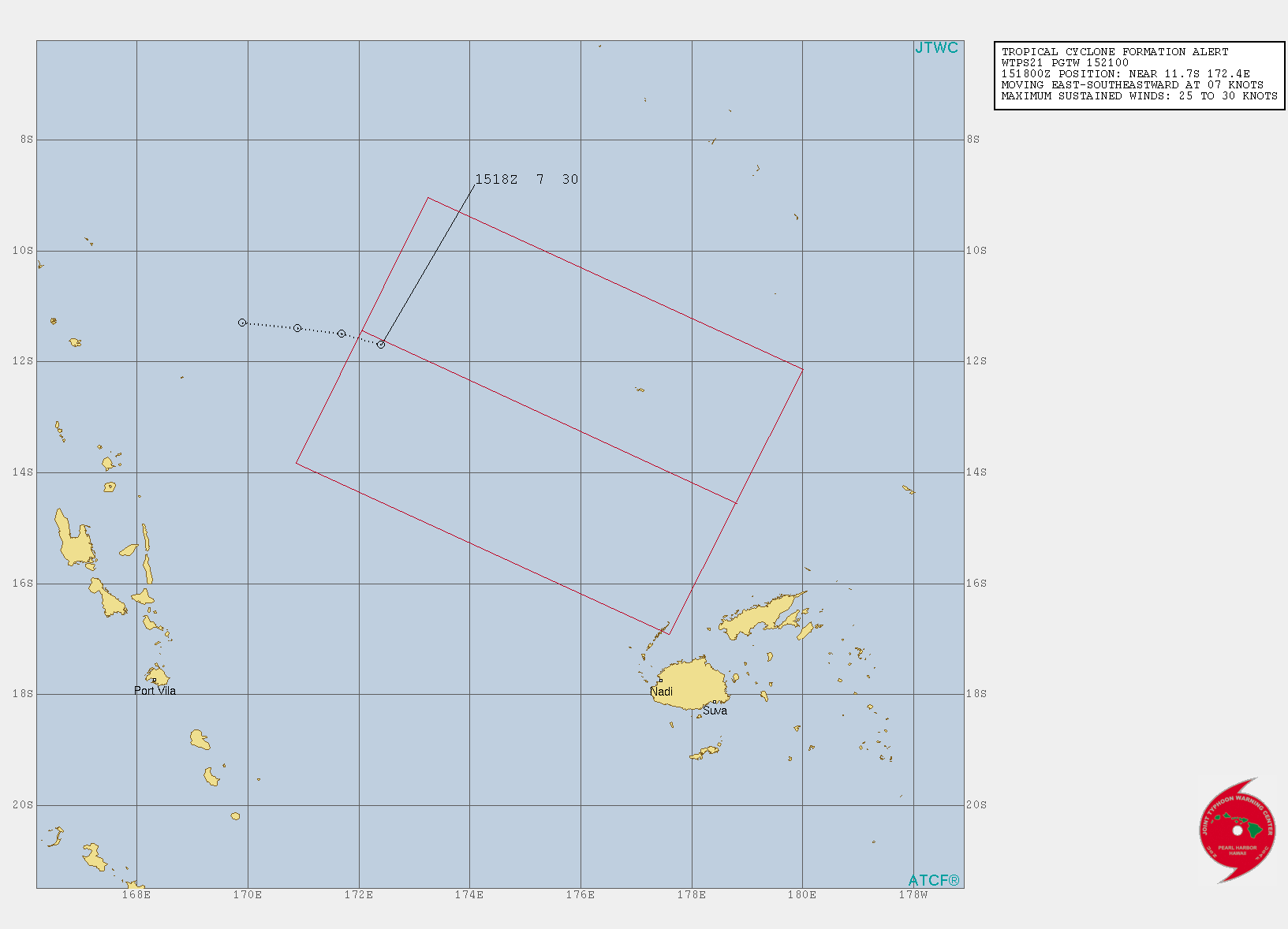 Fiji area Invest 93P Tropical Cyclone Formation Alert