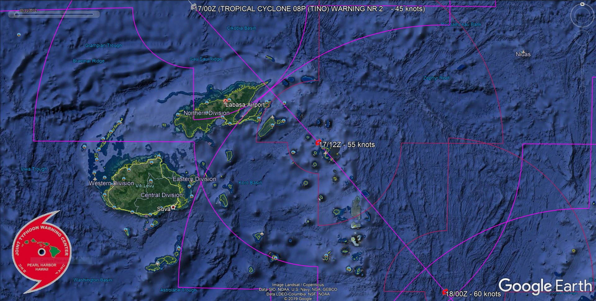 TC 08P(TINO), intensifying, tracking less than 100km east of Labasa/Fiji within 6/12hours