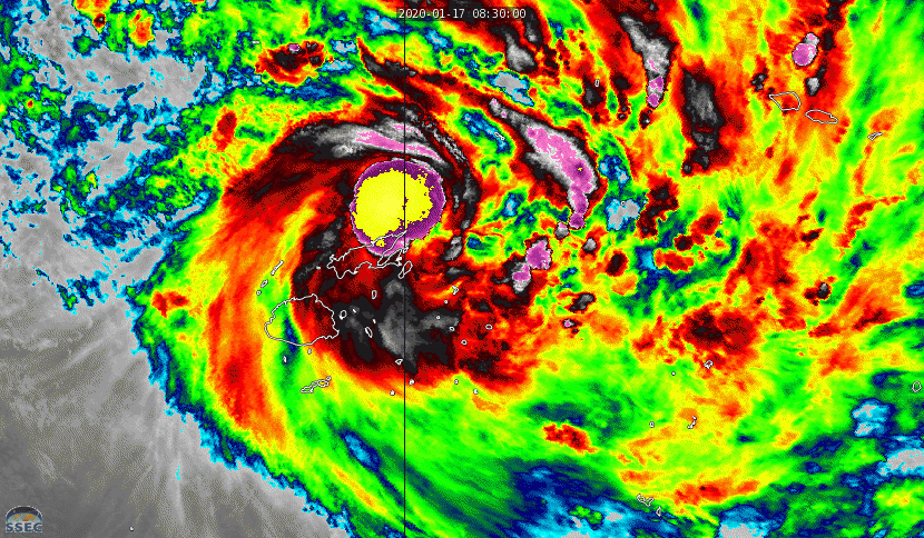 TC 08P(TINO), extremely intense convection, tracking less than 100km to Lambasa/Fiji
