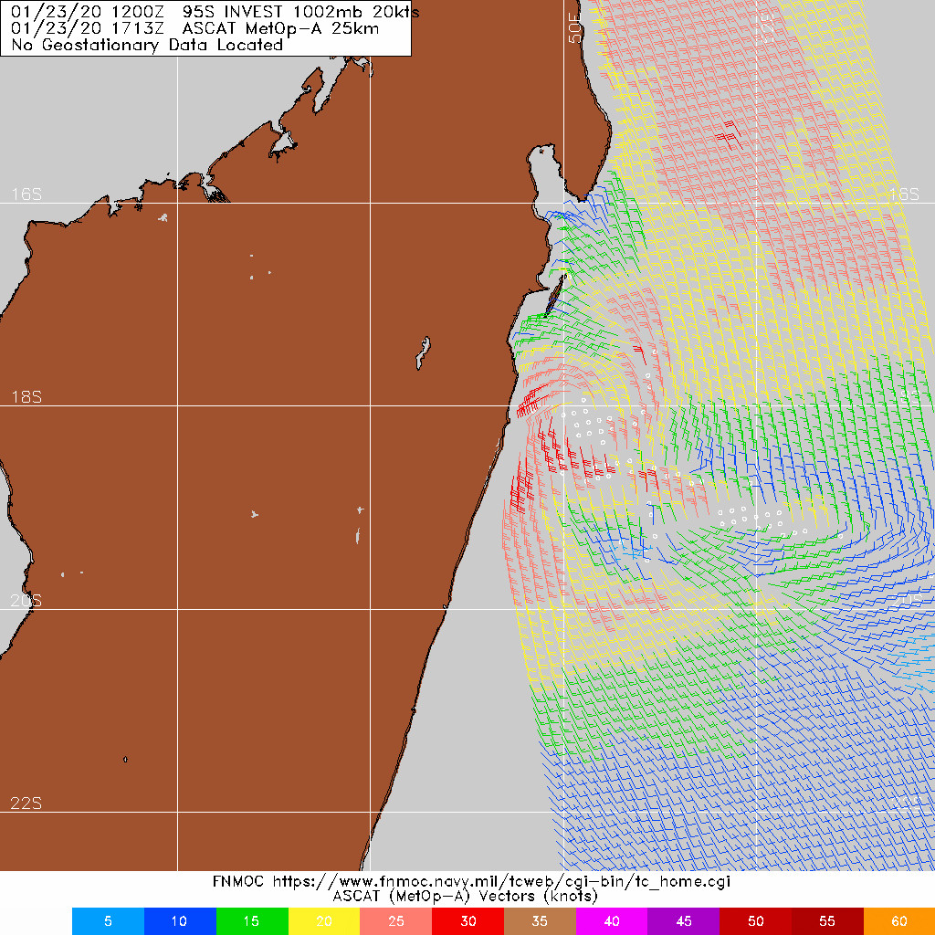 South Indian: Invest 95S east of Madagascar, updated position and intensity at 18UTC