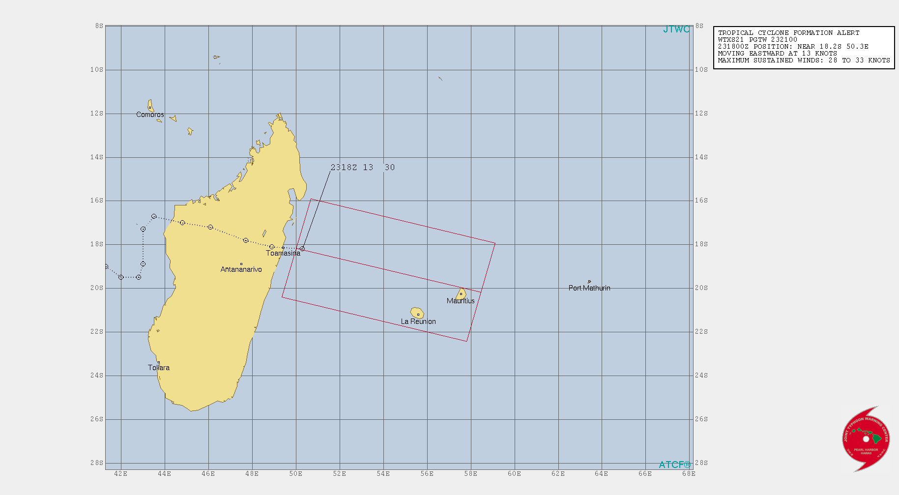 South Indian: 95S east of Madagascar: Tropical Cyclone Formation Alert, update at 00UTC