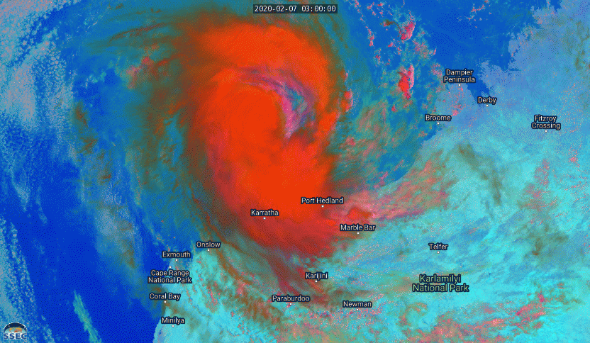 TC 14S(DAMIEN) now CAT 1 US, intensifying and bearing down on Karratha/Western Australia
