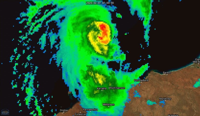 TC 14S(DAMIEN) CAT 1 US, intensifying, approaching Karratha, update at 07/15UTC