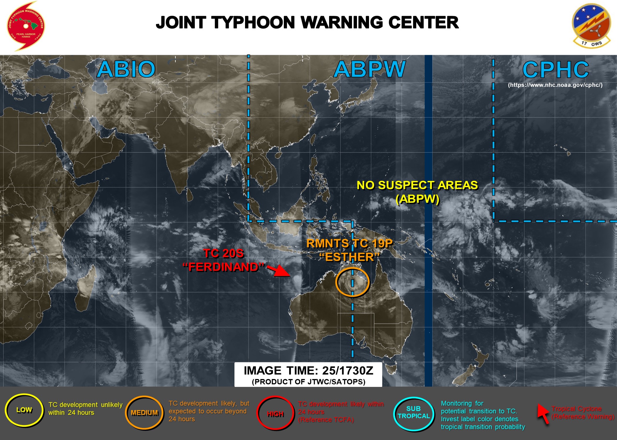 TC 20S(FERDINAND): CAT 2 US near peak intensity. Over-land TC 19P(ESTHER): 26/03UTC update