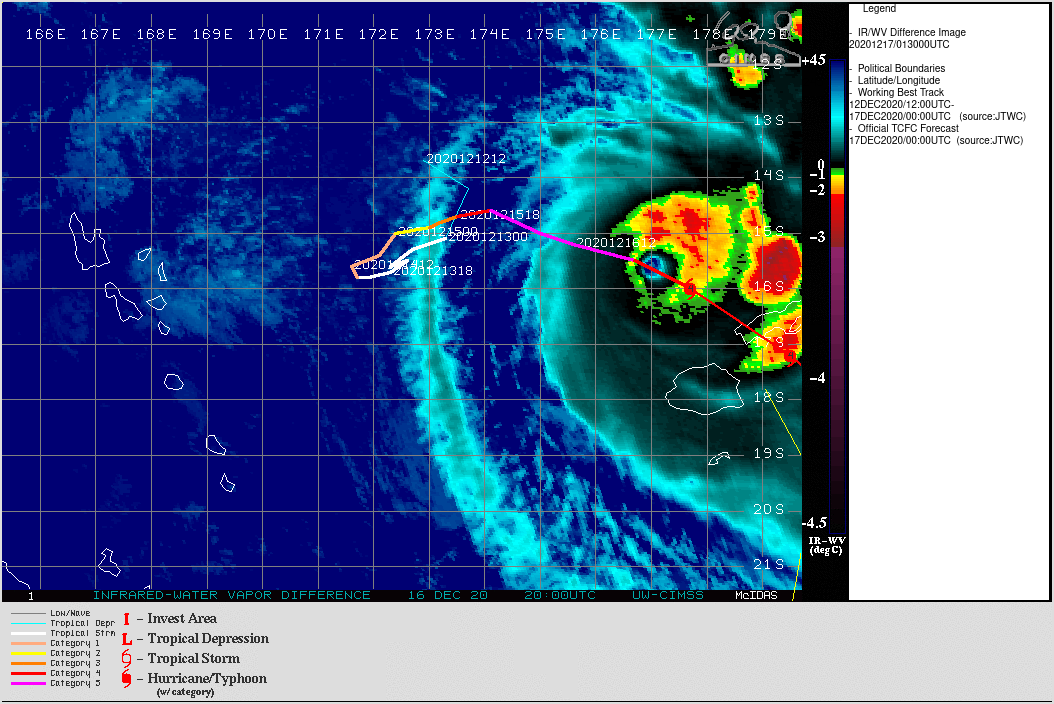 La progression inexorable de l'oeil du Super Cyclone vers VANUA LEVU. Cliquez sur l'image si nécessaire pour l'animer.