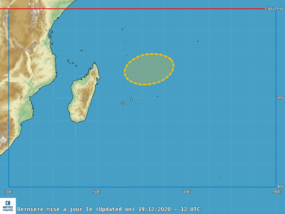 Le Centre Spécialisé Cyclone de la Réunion(Météo France) estime ce Samedi après-midi que le risque de formation d'une Tempête Modérée devient modéré à partir de Mardi prochain.
