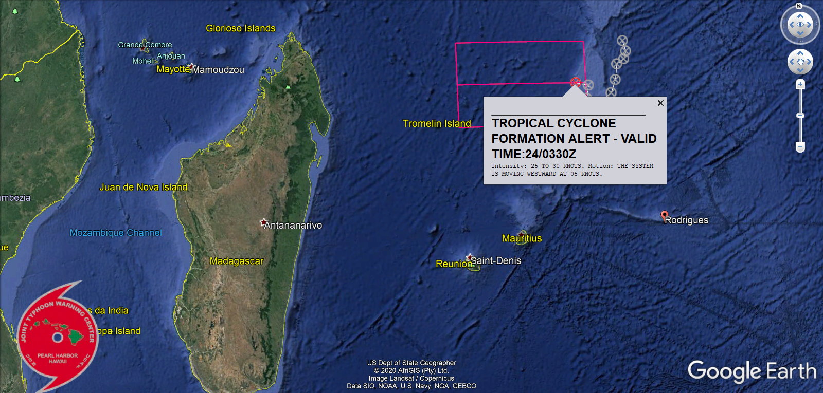 HIGH CHANCE OF SUSTAINED WINDS REACHING 35KNOTS NEAR THE CENTER WITHIN 24HOURS. US NAVY