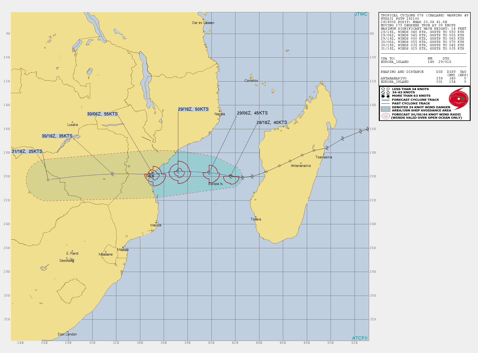 TC 07S(CHALANE) intensifying and slowly approaching Beira/Mozambique, 93S not doing much
