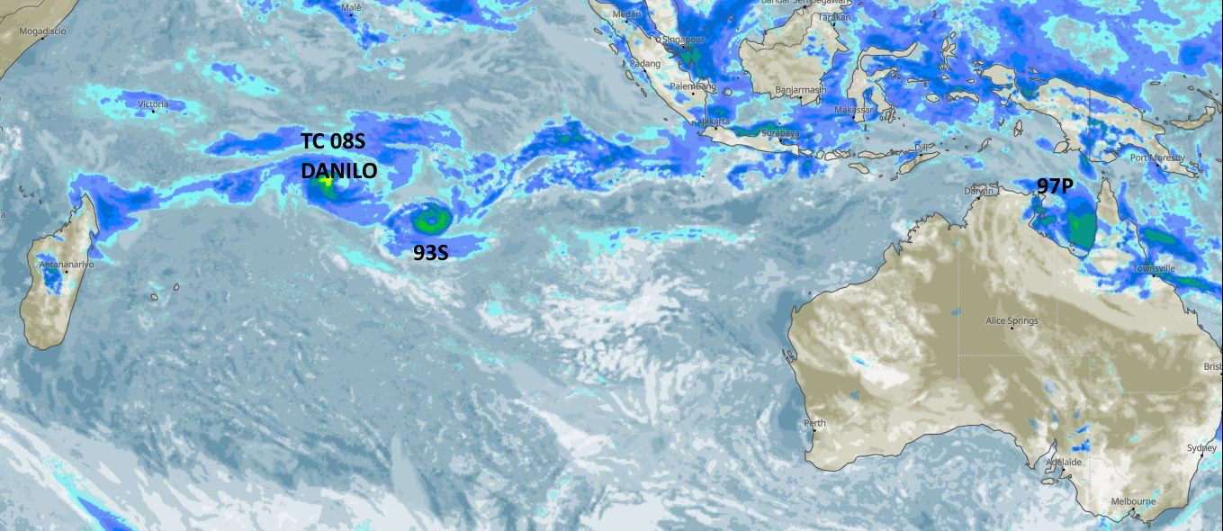 TC 08S(DANILO) will be interacting with Invest 93S and may absorb it, Invest 97P now on the map